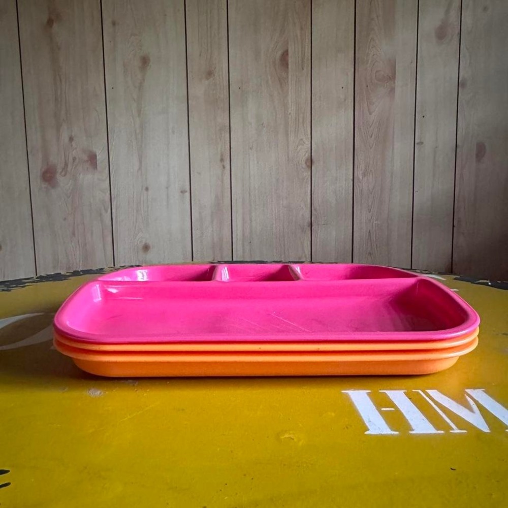 Vintage‎ Packerware Divided Trays Set Of 3 Orange Pink Plastic USA